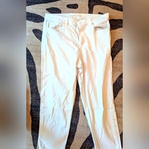 Michael Kors Cropped White Pants with Gold Logo